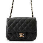 Chanel Chain Shoulder Bag Quilted CC Logo Caviar Leather Mini Black