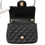 Chanel Chain Shoulder Bag Quilted CC Logo Caviar Leather Mini Black — view 5