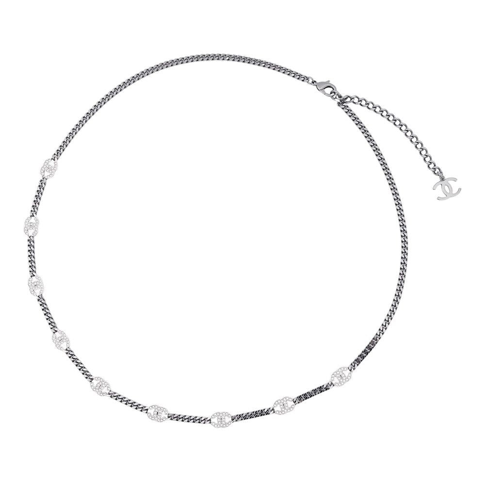 Chanel Necklace CC Logo Rhinestone Long