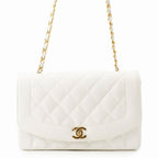 Chanel Chain Shoulder Bag Quilted 25 CC Logo Single Flap White