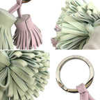 Hermes Carmen Unodos Key Holder Key Ring Fringe Charm Leather Mauve Pale Vert — view 3