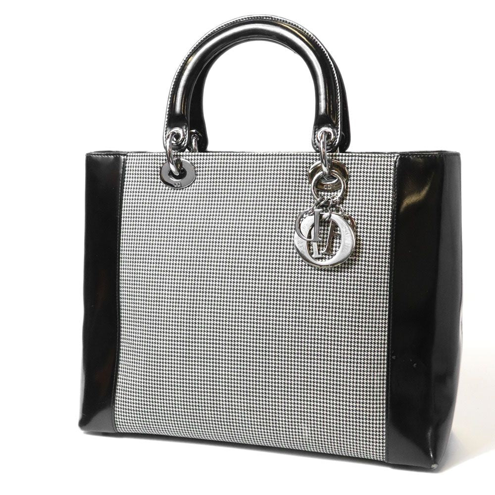 Dior Lady Dior Canvas Patent Handbag Black Gray
