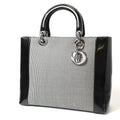 Dior Lady Dior Canvas Patent Handbag Black Gray
