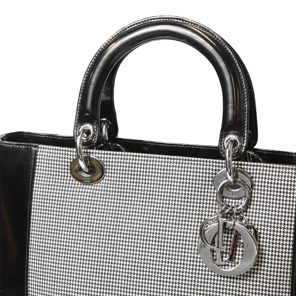 Dior Lady Dior Canvas Patent Handbag Black Gray — view 8