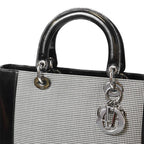 Dior Lady Dior Canvas Patent Handbag Black Gray — view 8