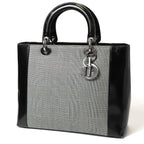 Dior Lady Dior Canvas Patent Handbag Black Gray — view 2