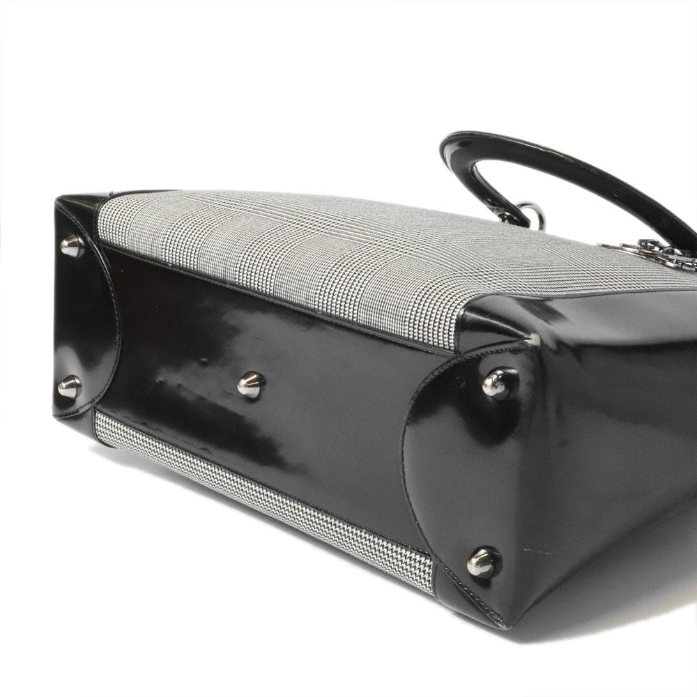 Dior Lady Dior Canvas Patent Handbag Black Gray — view 5