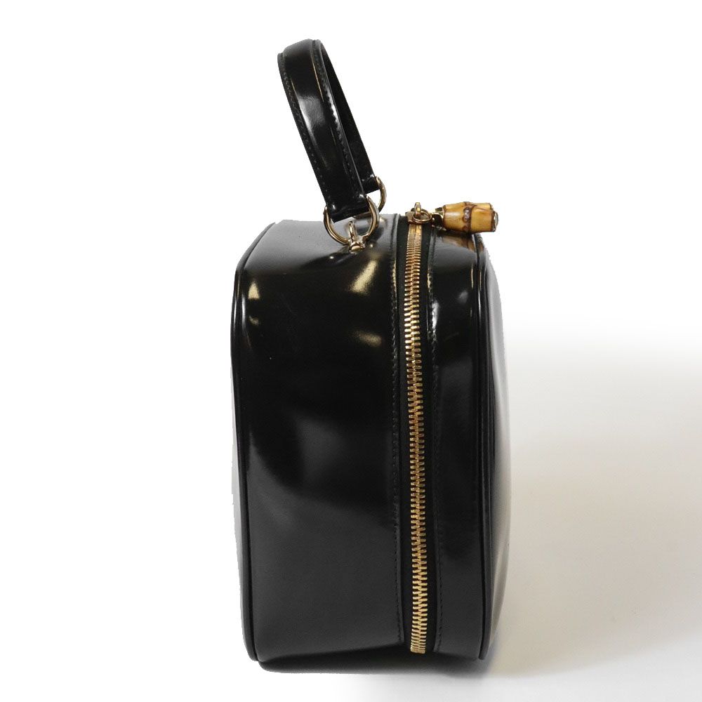 Gucci Bamboo Shoulder Bag Vanity 2-Way Enamel Patent Leather Black Vintage — view 5