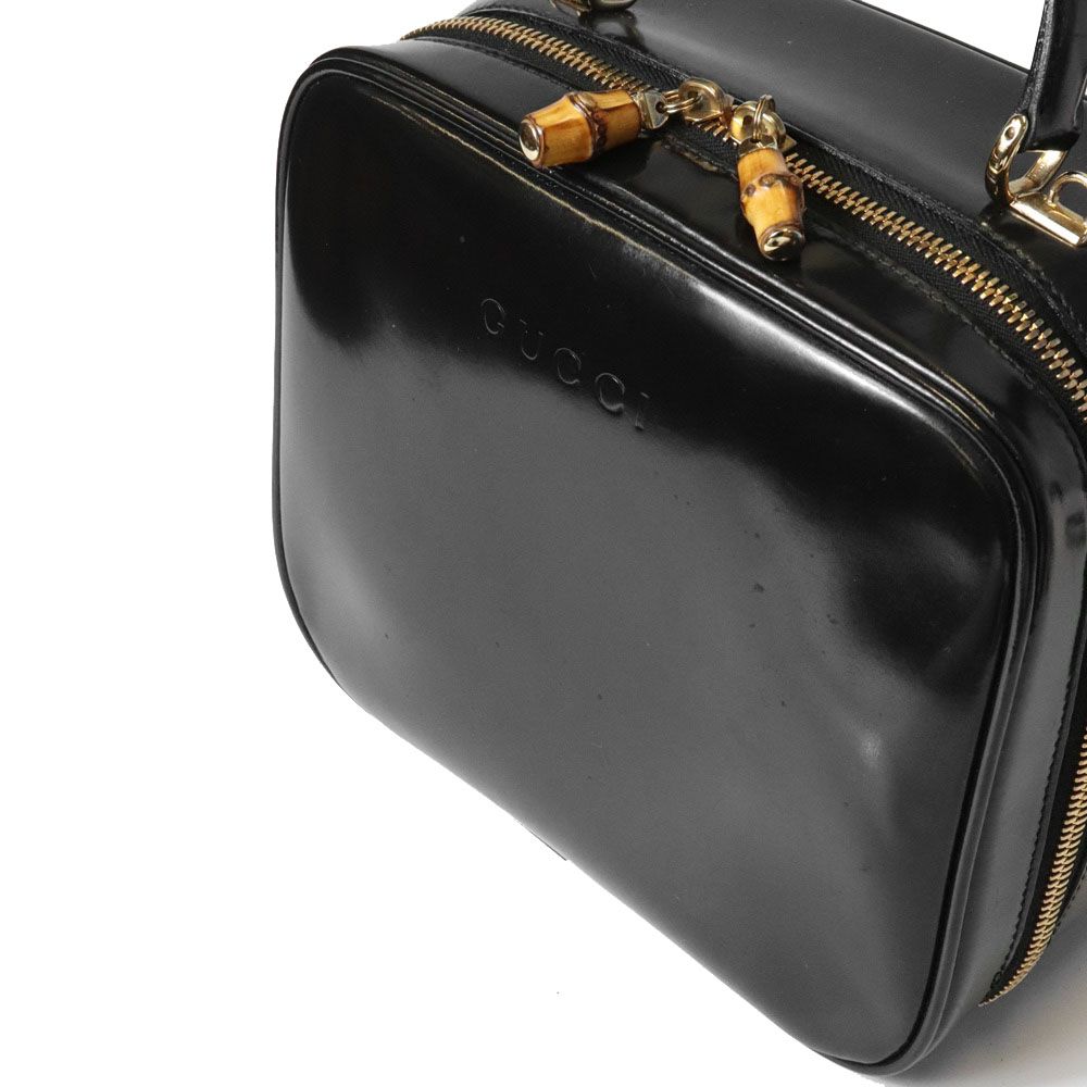 Gucci Bamboo Shoulder Bag Vanity 2-Way Enamel Patent Leather Black Vintage — view 6