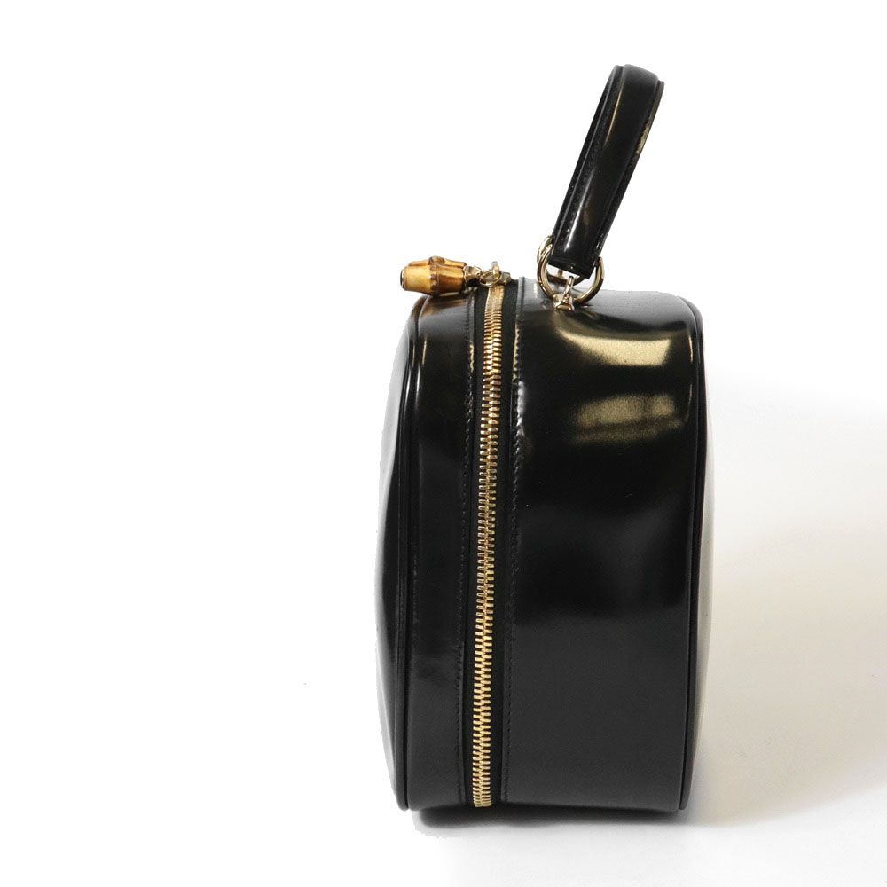 Gucci Bamboo Shoulder Bag Vanity 2-Way Enamel Patent Leather Black Vintage — view 4