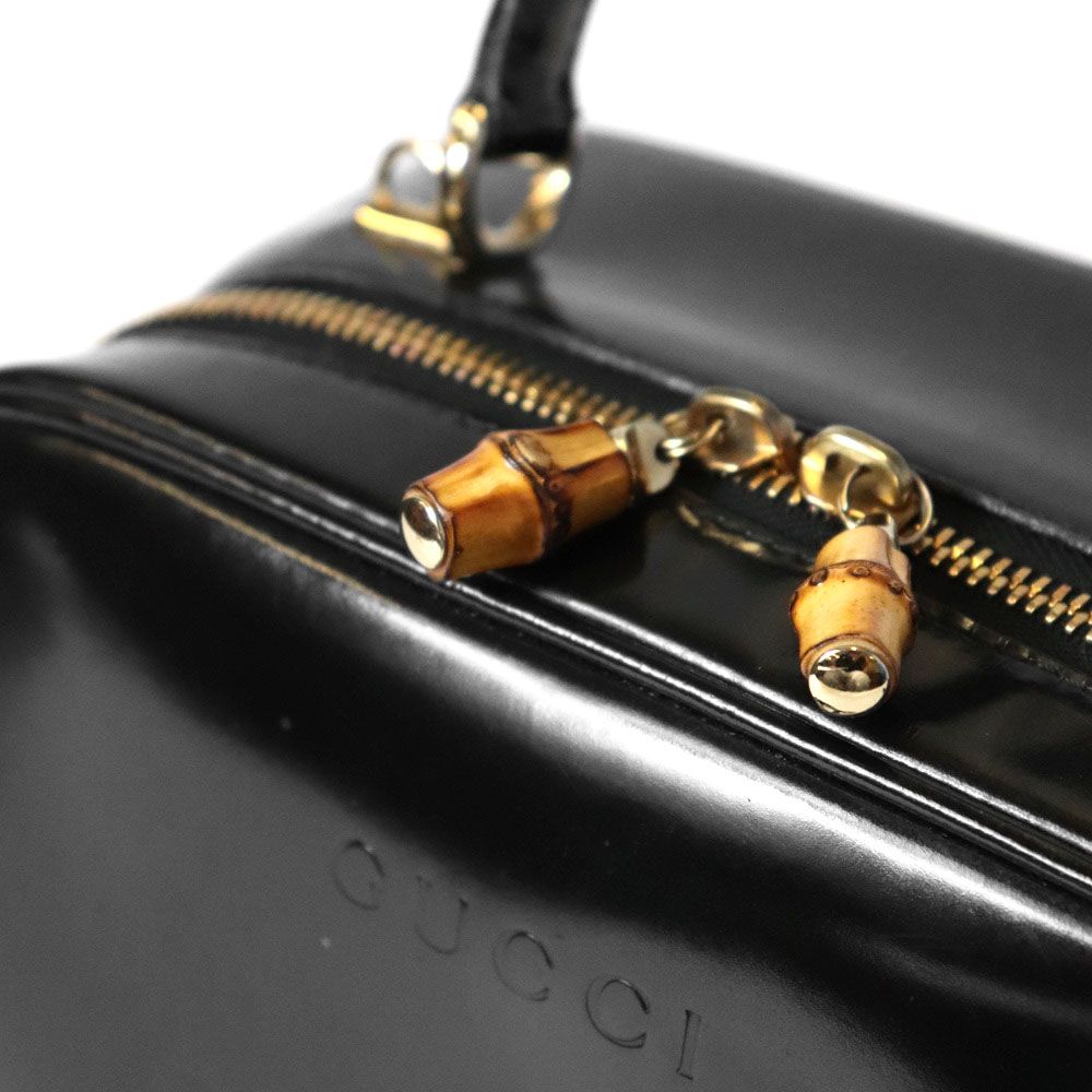 Gucci Bamboo Shoulder Bag Vanity 2-Way Enamel Patent Leather Black Vintage — view 7