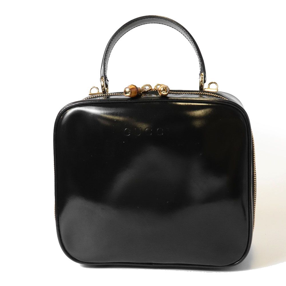Gucci Bamboo Shoulder Bag Vanity 2-Way Enamel Patent Leather Black Vintage — view 2