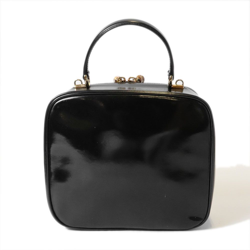 Gucci Bamboo Shoulder Bag Vanity 2-Way Enamel Patent Leather Black Vintage — view 3