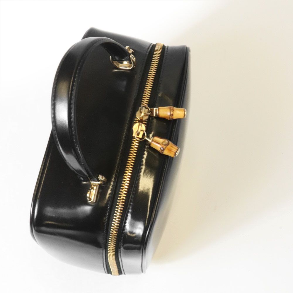 Gucci Bamboo Shoulder Bag Vanity 2-Way Enamel Patent Leather Black Vintage — view 8