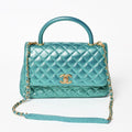 Chanel Coco Handle 29 2-Way Bag CC Logo Caviar Leather Metallic Green Gold