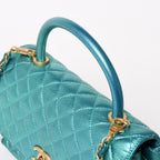 Chanel Coco Handle 29 2-Way Bag CC Logo Caviar Leather Metallic Green Gold — view 6
