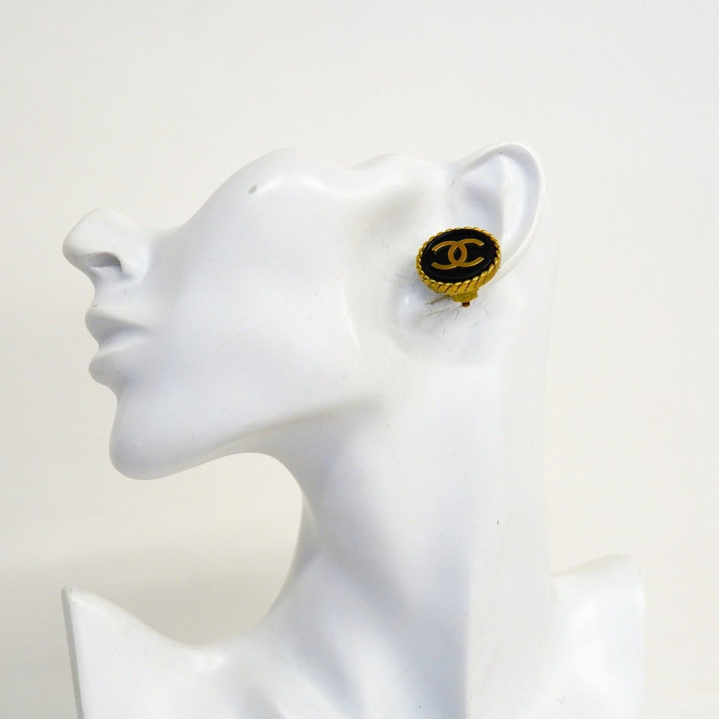 Chanel Earrings Vintage CC Logo Gold Plated Blackcles — view 5