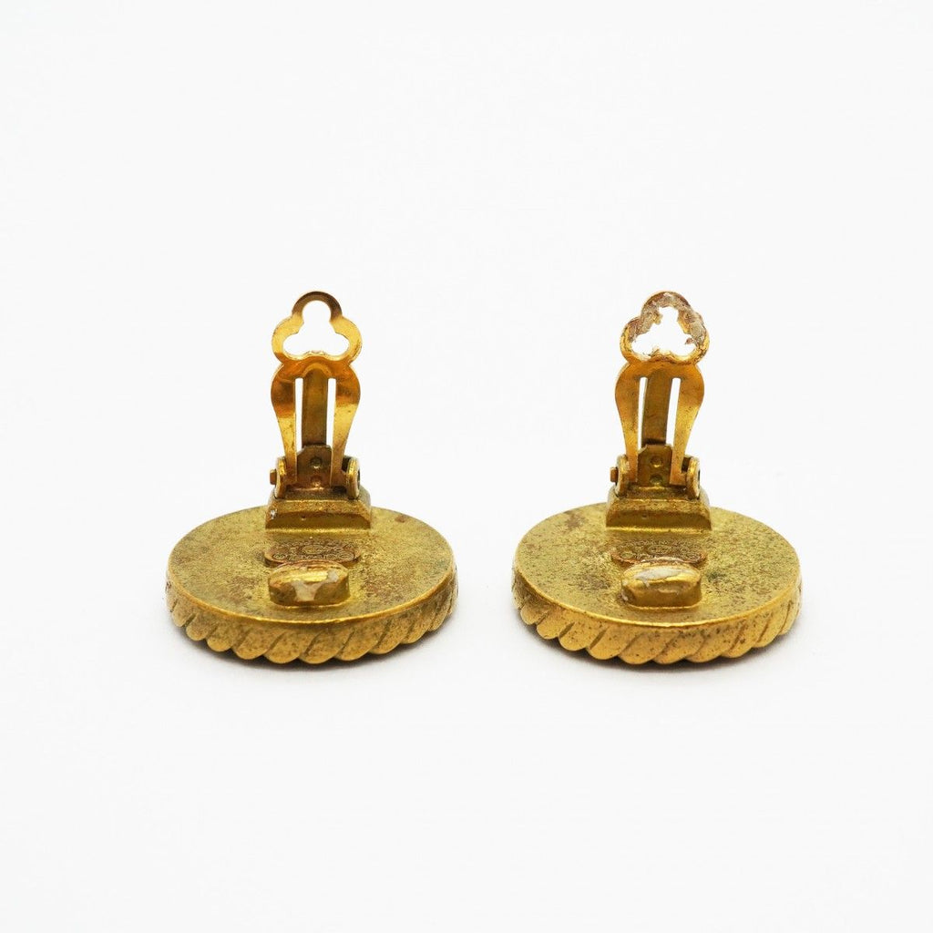 Chanel Earrings Vintage CC Logo Gold Plated Blackcles — view 6