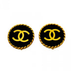 Chanel Earrings Vintage CC Logo Gold Plated Blackcles