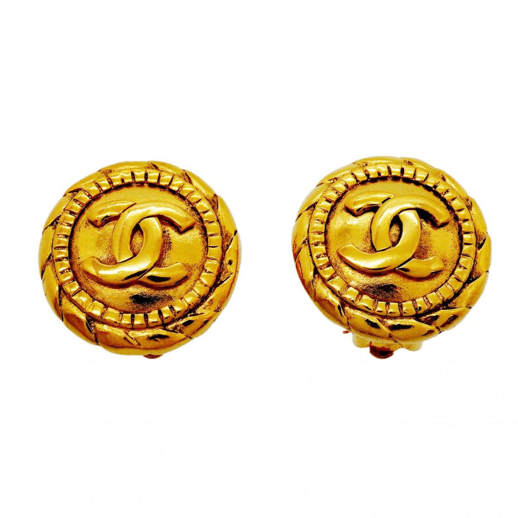Chanel Earrings Vintage CC Logo Gold Plated