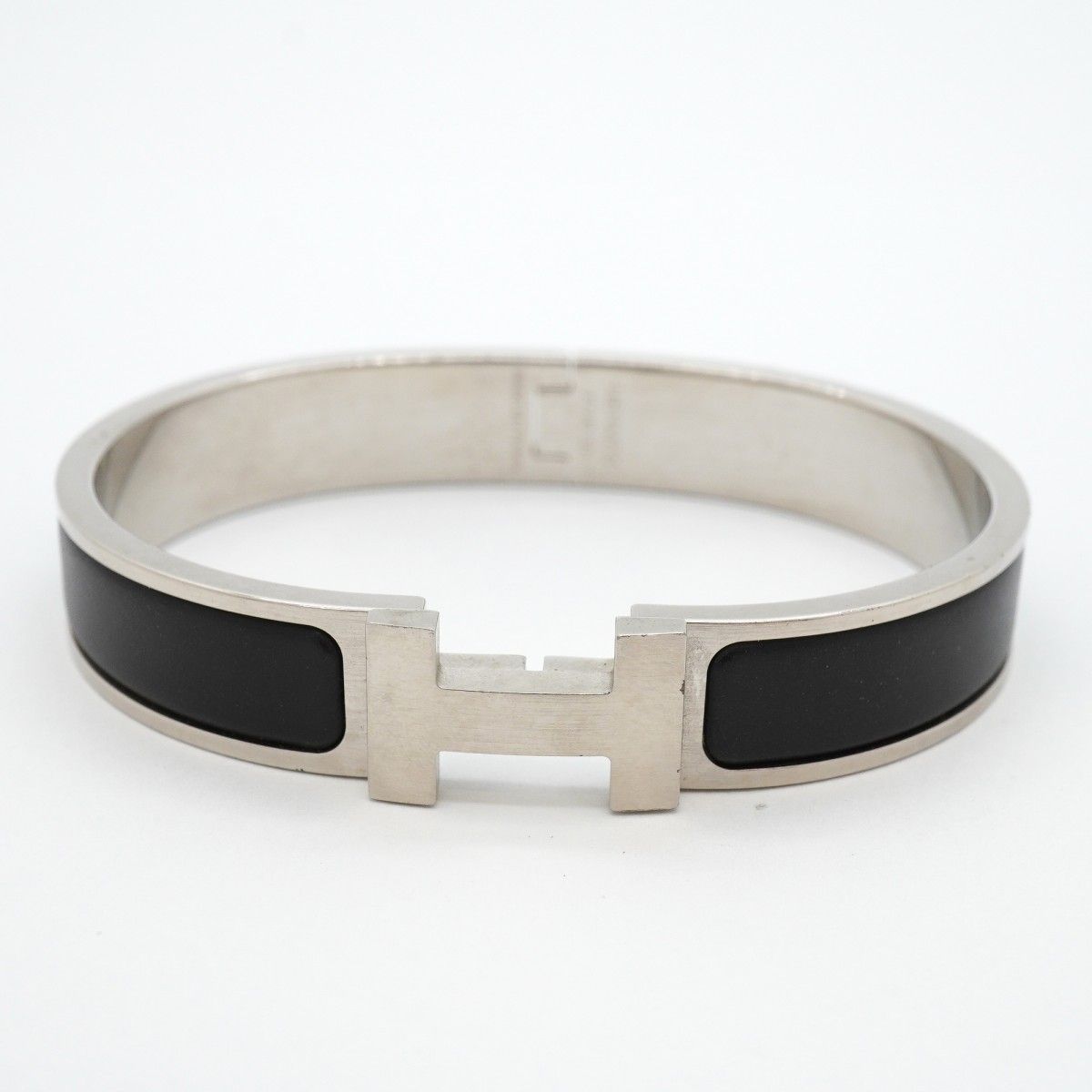 Hermes Bangle Clic Clac PM Metal Silver Black Bracelet — view 4