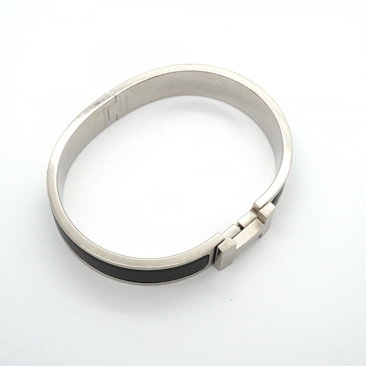 Hermes Bangle Clic Clac PM Metal Silver Black Bracelet — view 2