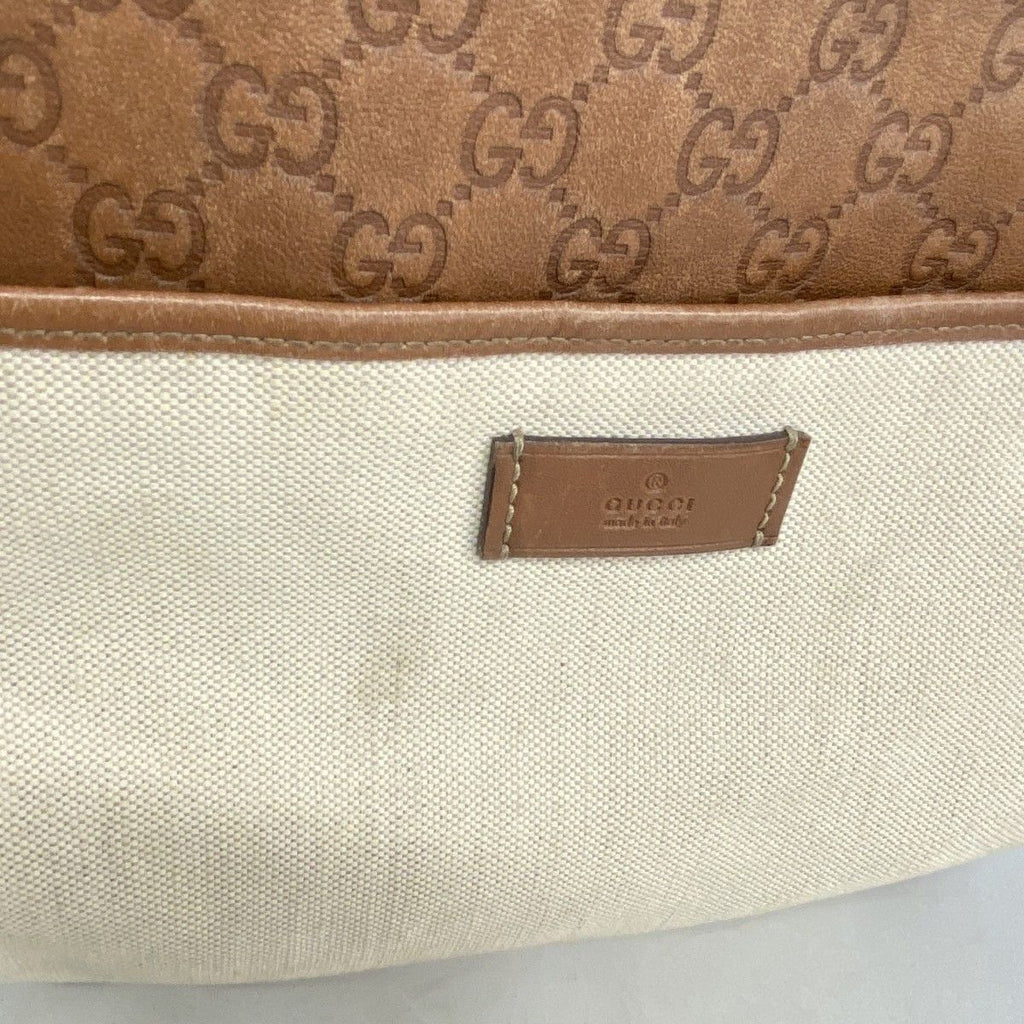 Gucci Shoulder Bag Guccissima Canvas Leather Brown Beige Chien Panning Gold — view 7