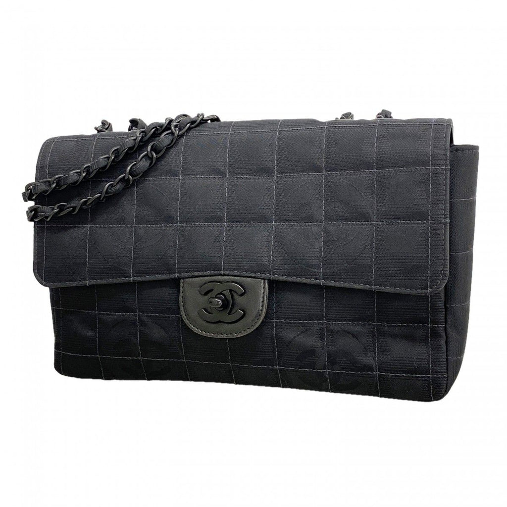 Chanel Shoulder Bag Nylon Black Silver