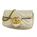 Gucci Shoulder Bag GG Marmont Leather Gray Gold