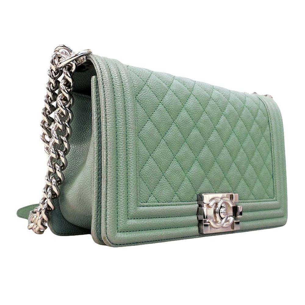 Chanel Shoulder Bag Boy Caviar Leather Blue Silver — view 2