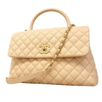 Chanel Handbag Herehandle Caviar Leather Beige Gold 2-Way