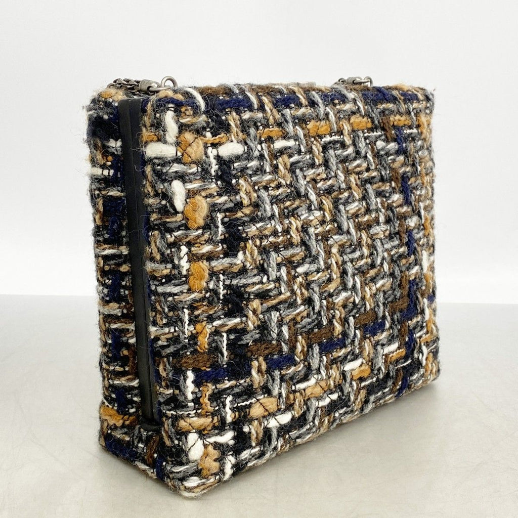 Chanel Shoulder Bag Tweed Black Brown Silver — view 2