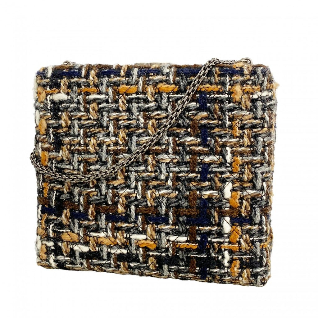 Chanel Shoulder Bag Tweed Black Brown Silver