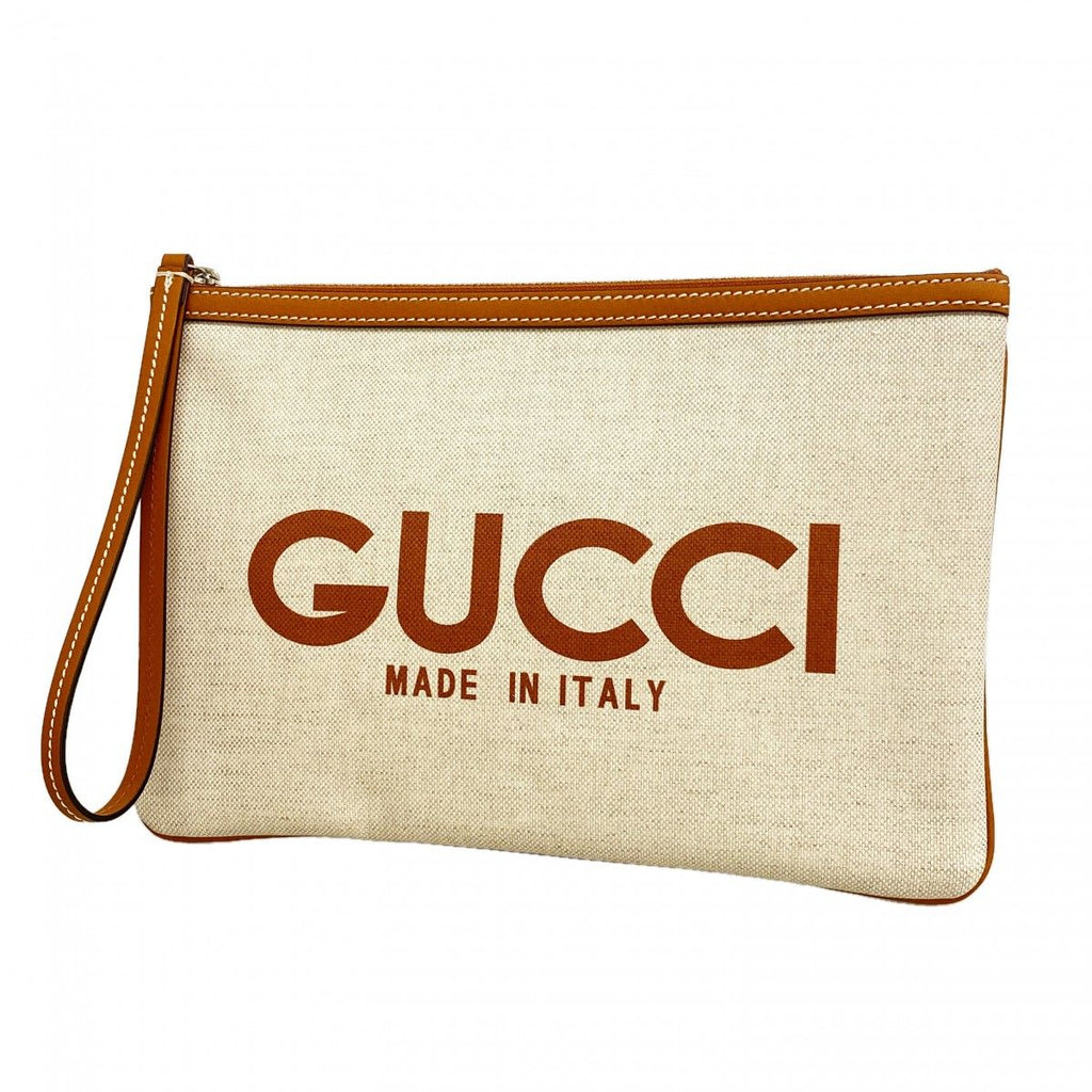 Gucci Clutch Canvas Ivory Silver