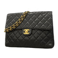 Chanel Shoulder Bag Quilted Lambskin Black Gold