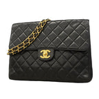 Chanel Shoulder Bag Quilted Lambskin Black Gold