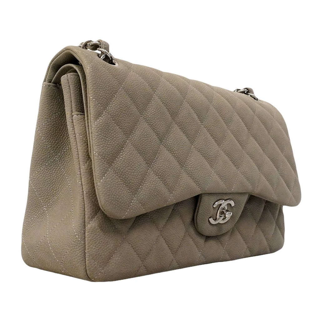 Chanel Shoulder Bag Maxi Quilted Caviar Leather Gray Silver — view 2