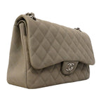 Chanel Shoulder Bag Maxi Quilted Caviar Leather Gray Silver — view 2