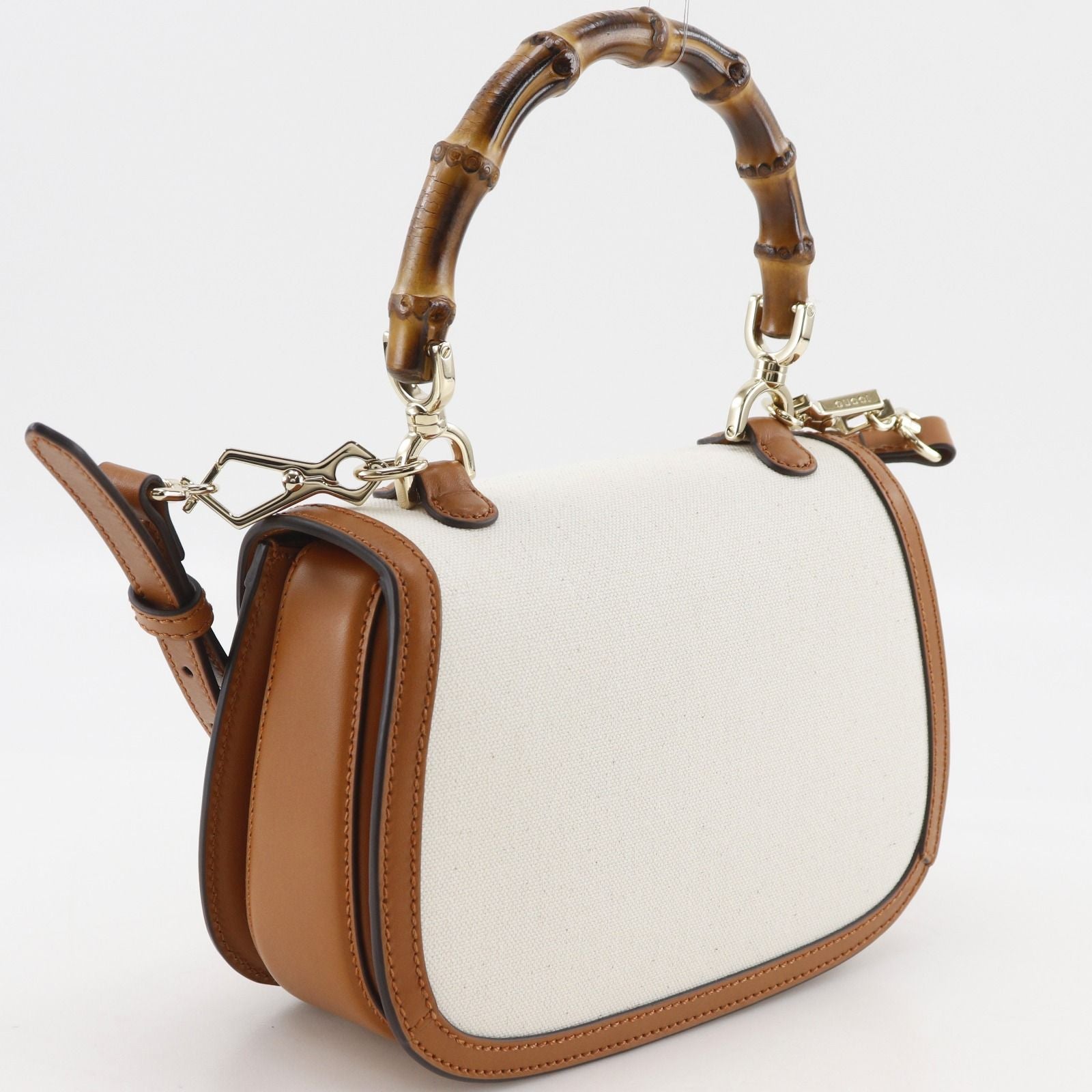 Gucci Bamboo 2-Way Shoulder Canvas Brown Off White Handbag — view 3