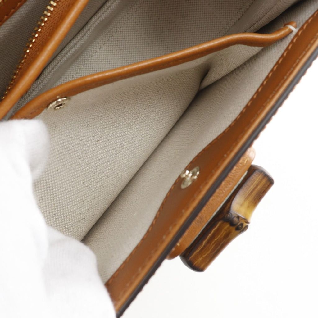 Gucci Bamboo 2-Way Shoulder Canvas Brown Off White Handbag — view 8