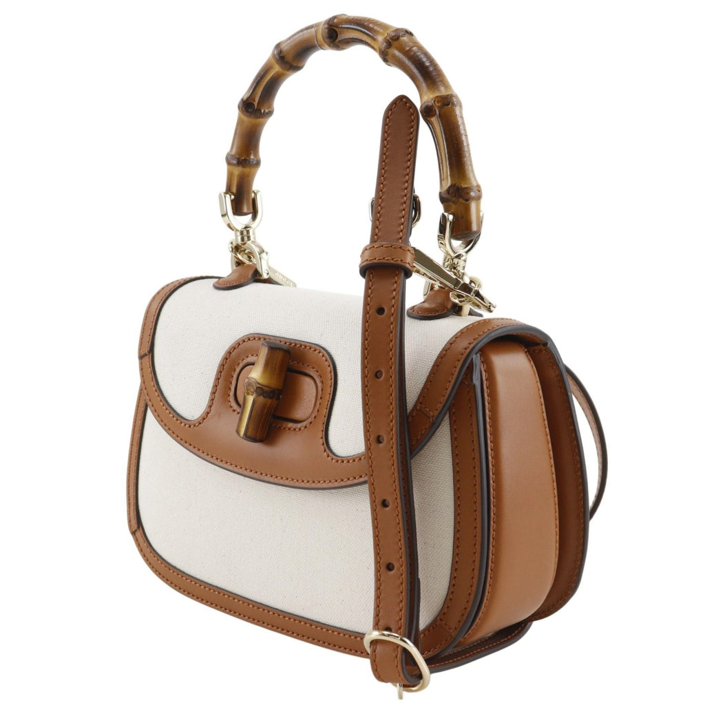Gucci Bamboo 2-Way Shoulder Canvas Brown Off White Handbag — view 2