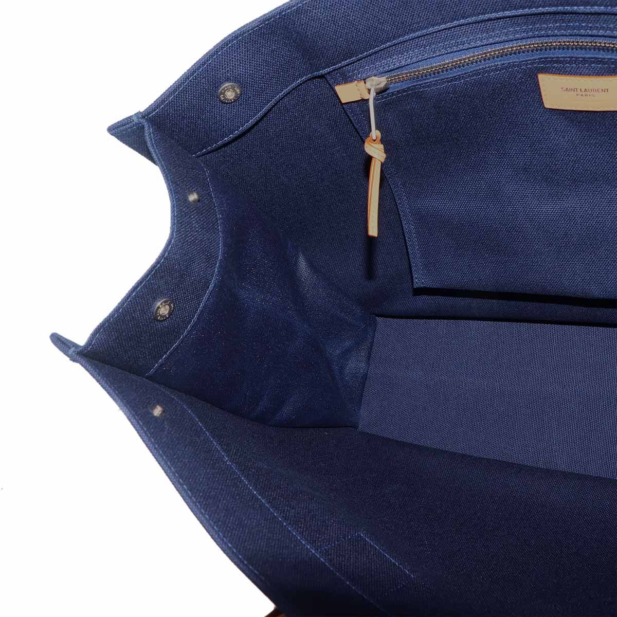 Saint Laurent Large Tote Canvas Navy Beige — view 7