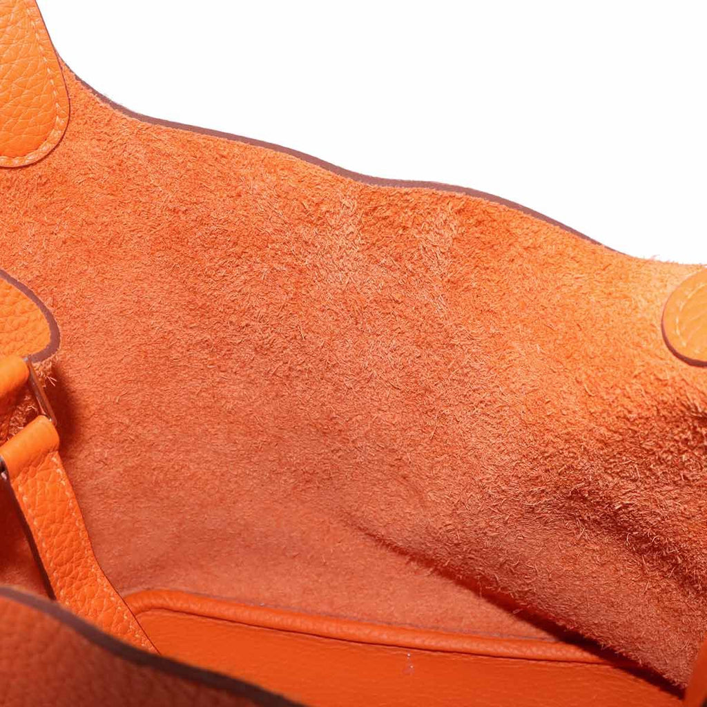 Hermes Picotin Lock MM Hand Bag Taurillon Clemence Orange Silver — view 8