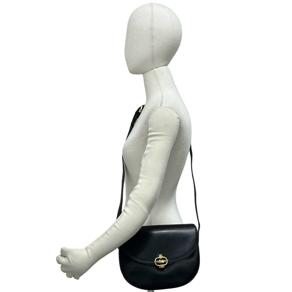 Celine Bagged Vintage Carriage Calf Leather Shoulder Bag Pochette Sakosh Black — view 2