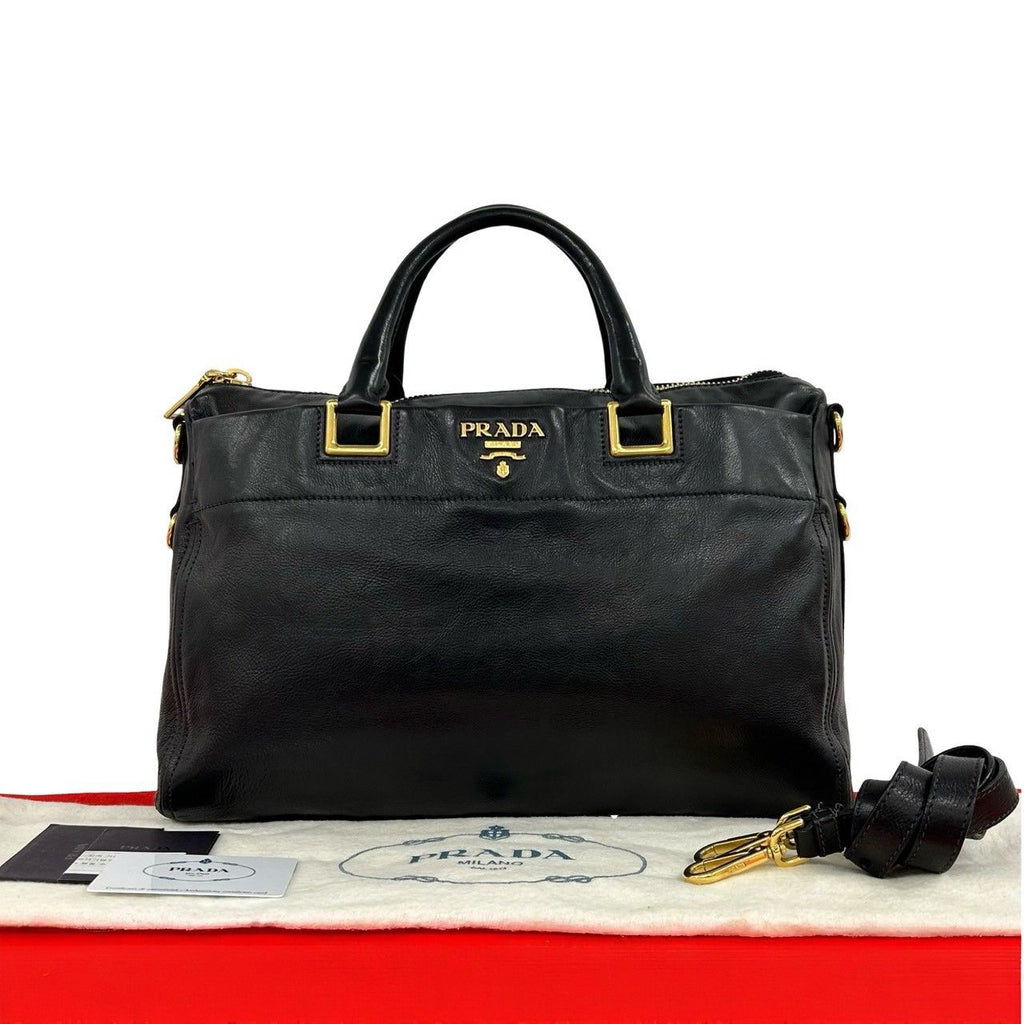 Prada Bagged Logo Leather 2-Way Shoulder Bag Mini Black