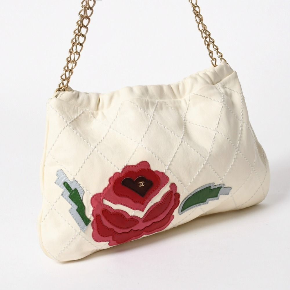 Chanel Shoulder Bag Chain Floral White Red Green Gold Lambskin — view 3