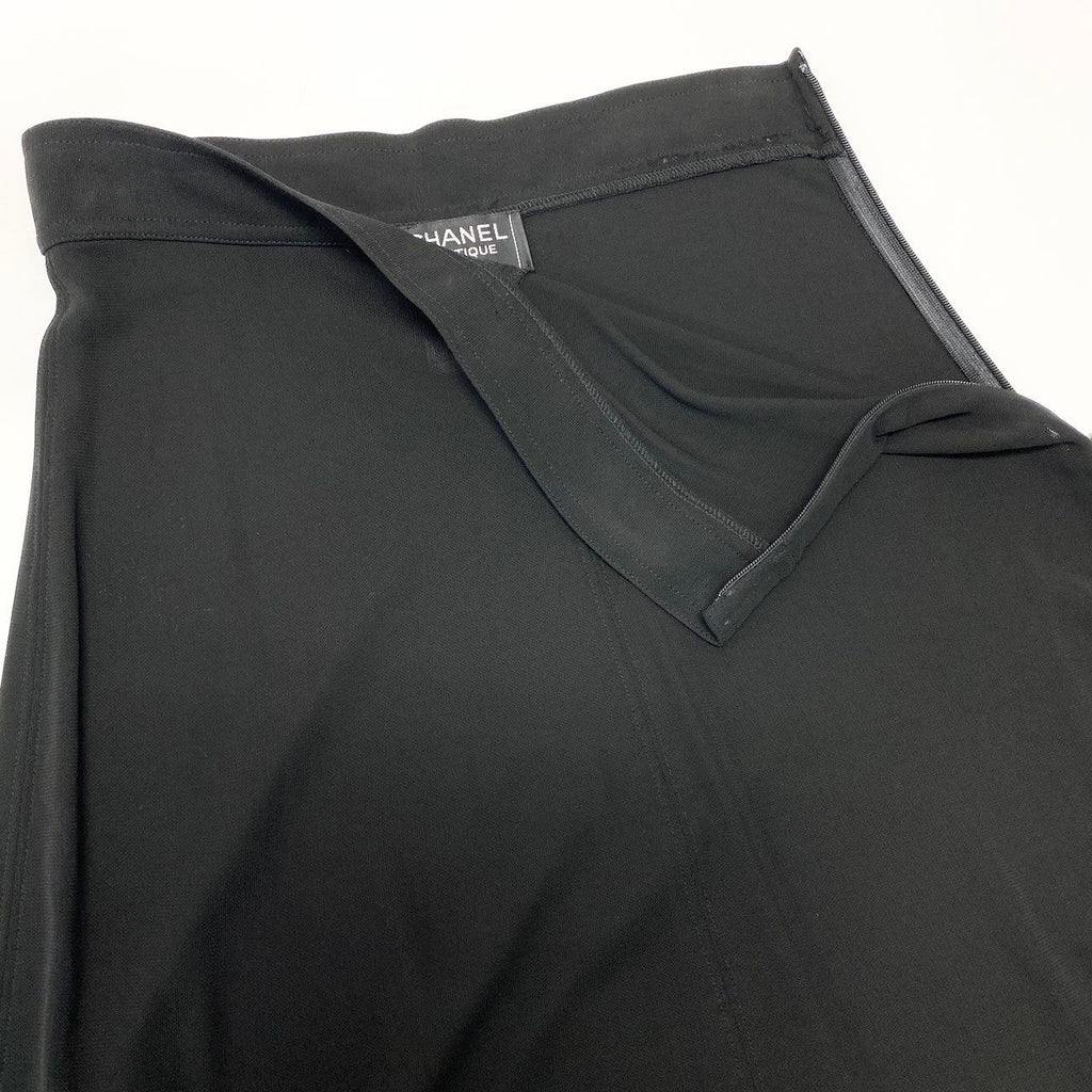 Chanel Boutique Logo Embroidery Stretch Black Rayon Flare Skirt — view 3