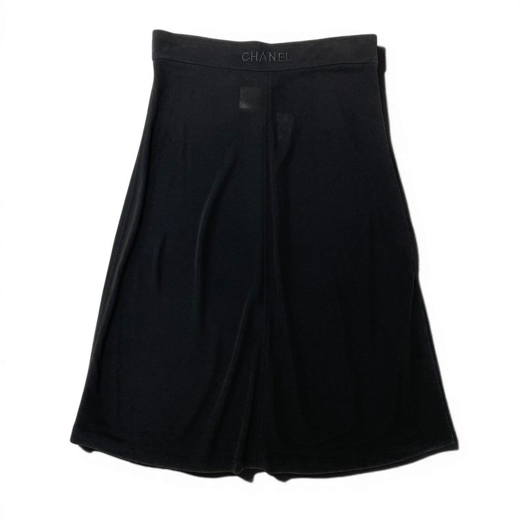 Chanel Boutique Logo Embroidery Stretch Black Rayon Flare Skirt — view 2
