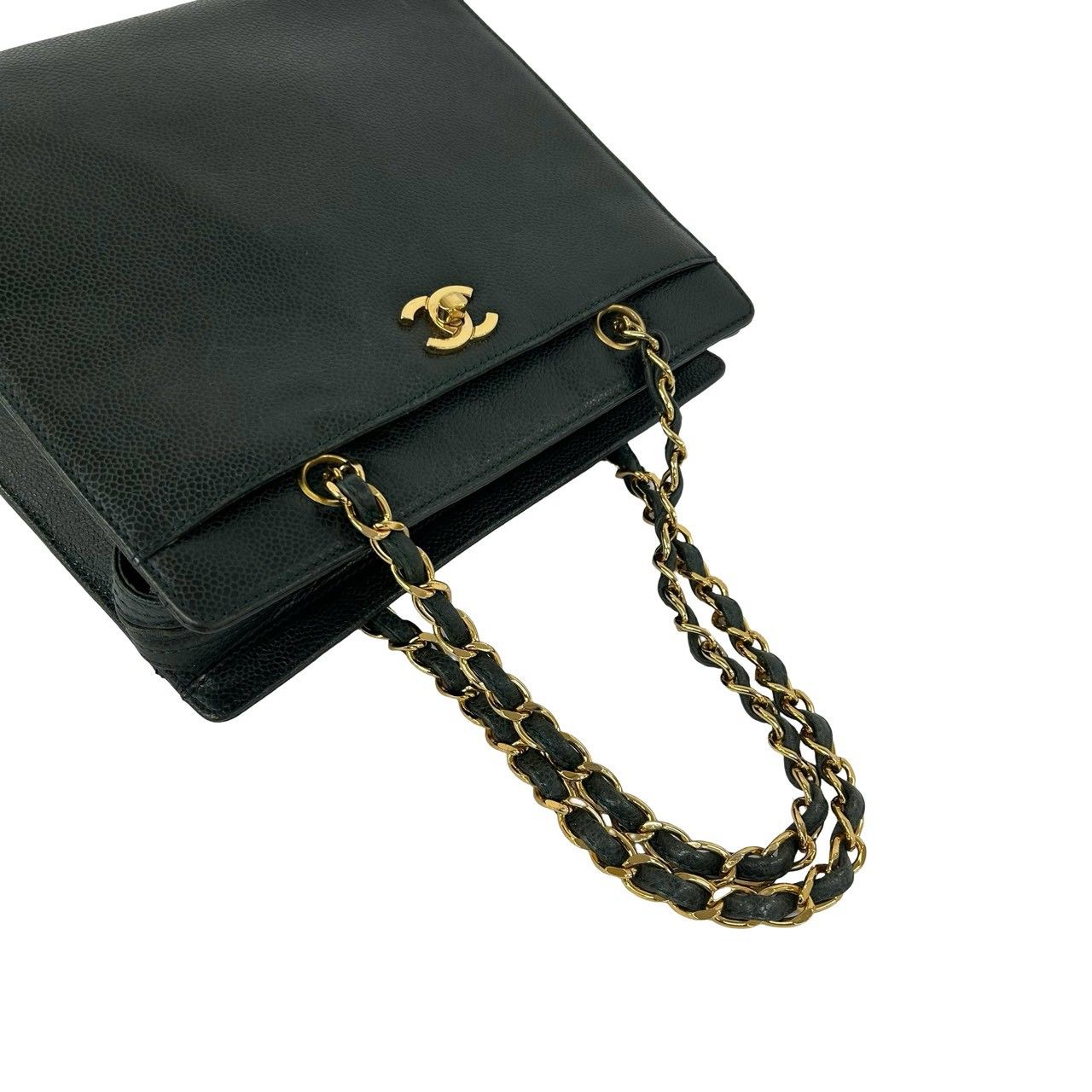 Chanel Vintage CC Logo Caviar Leather Chain Handbag Green — view 4