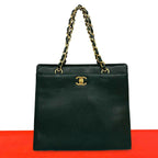Chanel Vintage CC Logo Caviar Leather Chain Handbag Green